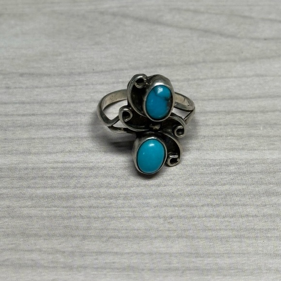 9.25 Asymmetrical Silver and Blue Turquoise Ring with Bezel Setting - Picture 1 of 3